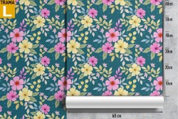 Modern nature wallpaper with fuchsia and yellow flowers.