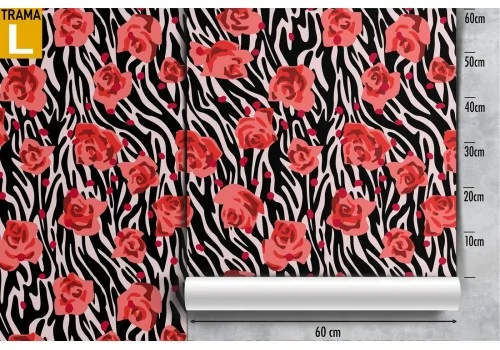 Red roses wallpaper with modern abstract zebra background. 2