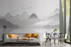 Carta da Parati montagna con lago illustrazione stilizzata