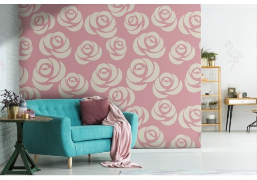 Modern nature wallpaper with stylized pink flowers.
