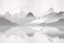 Wallpaper Design and Styles Landscapes and Nature Paintings and Watercolors Rivers Waterfalls Lakes Mountain Stylized