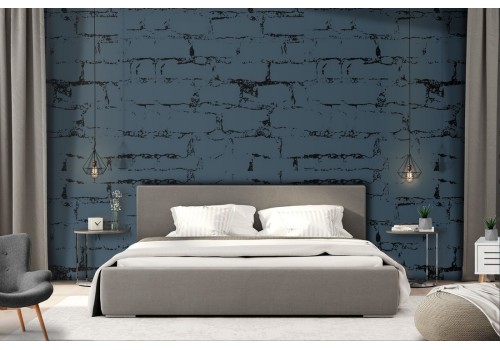 Blue brick effect wallpaper surface.