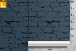Blue brick effect wallpaper surface.