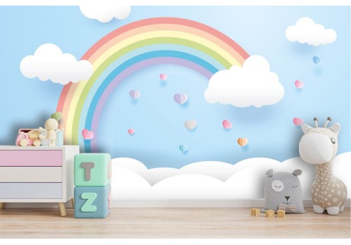 Carta da Parati bambini arcobaleno e nuvole 2