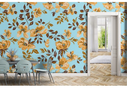 Carta da Parati fiori gialli natura decorazione moderna.