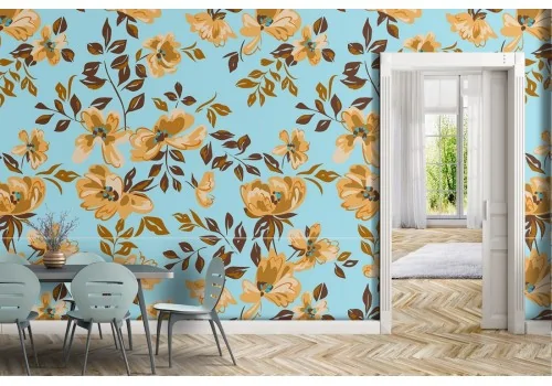 Carta da Parati fiori gialli natura decorazione moderna.