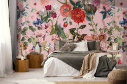 Carta da Parati rose rosse natura vintage pattern.