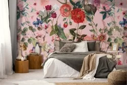 Red roses vintage pattern nature wallpaper.