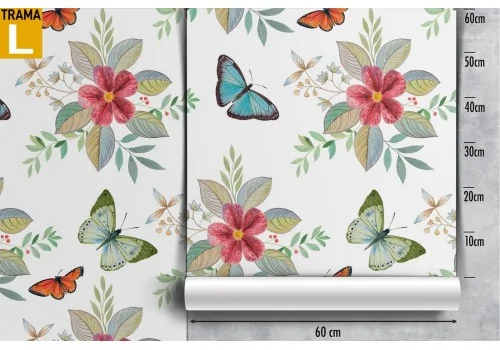 Vintage nature wallpaper with butterflies and flowers. 2