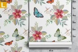 Carta da Parati farfalle e fiori natura vintage.