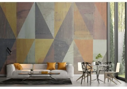 Wallpaper with cement surface and 80s geometry