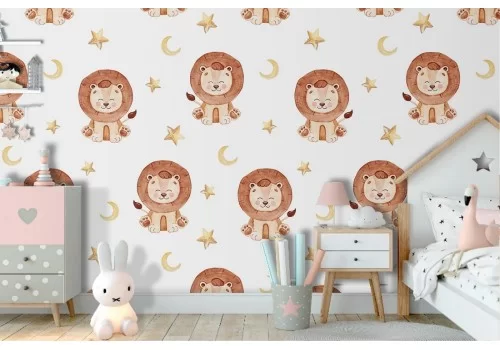 Carta da Parati leoni animali decorazione bambini.