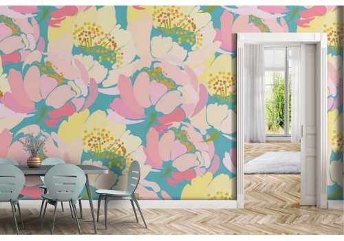 Carta da Parati fiori natura astratta rosa e giallo.