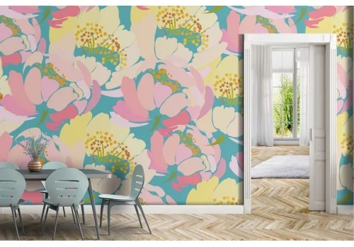 Carta da Parati fiori natura astratta rosa e giallo.