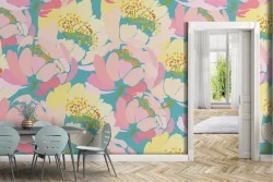 Carta da Parati fiori natura astratta rosa e giallo.