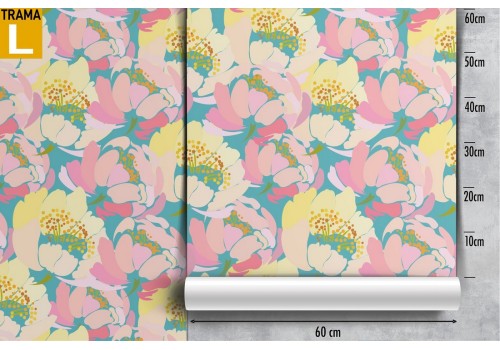 Carta da Parati fiori natura astratta rosa e giallo. 2