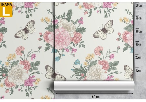 Vintage wallpaper with pink and white flowers. 2
