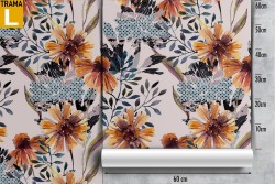 Carta da Parati fiori arancione e azzurro natura vintage.