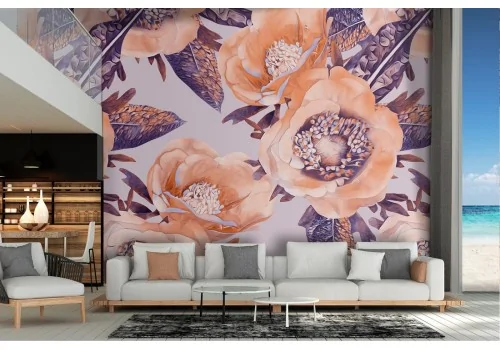 Orange flowers nature pattern modern wallpaper.