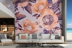 Orange flowers nature pattern modern wallpaper.