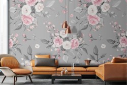 Pink and white flowers wallpaper nature modern pattern.