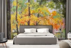 Carta da Parati Dipinti e Acquerelli Foglie e Fiori Natura Foreste e Alberi