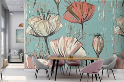 Carta da Parati fiori bianchi e rossi natura vintage.