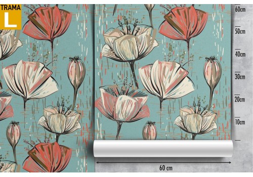 White and red flowers vintage nature wallpaper. 2