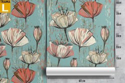 White and red flowers vintage nature wallpaper.