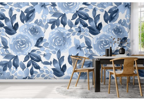 Blue flowers nature pattern modern wallpaper.