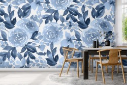 Carta da Parati fiori azzurri natura pattern moderno.