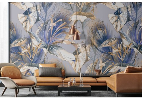 Wallpaper nature flowers and leaves vintage glamour.