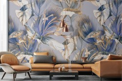 Carta da Parati natura fiori e foglie vintage glamour.