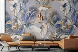 Wallpaper nature flowers and leaves vintage glamour.