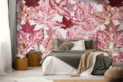Modern pink leaves nature wallpaper.