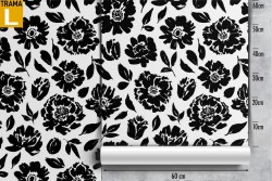 Carta da Parati fiori stilizzati moderni nero pattern.