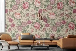 Carta da Parati rose natura pattern vintage.