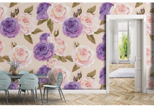 Carta da Parati rose viola e rosa natura moderna.