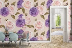 Carta da Parati rose viola e rosa natura moderna.
