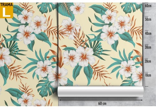 Wallpaper with white flowers and tropical nature leaves. 2