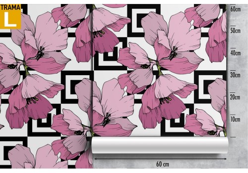 Carta da Parati fiori rosa e geometrie moderne. 2