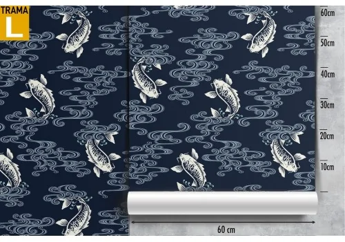 Wallpaper with carp and wave oriental pattern. 2