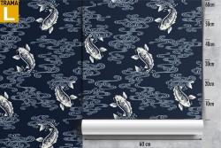 Wallpaper with carp and wave oriental pattern.