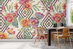 Carta da Parati fiori e geometrie natura moderna.