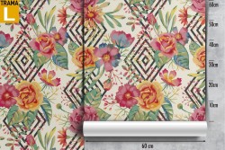 Carta da Parati fiori e geometrie natura moderna.