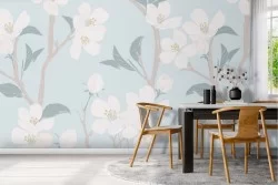 Carta da Parati fiori bianchi pattern natura.
