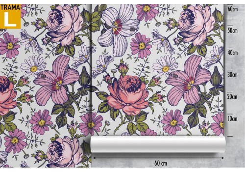 Carta da Parati fiori vintage rosa pattern natura. 2