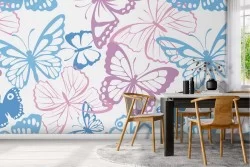 Children's nature wallpaper with butterfly pattern.