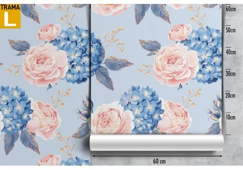 Vintage pink and blue floral wallpaper. 2