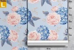 Carta da Parati fiori vintage rosa e azzurro.